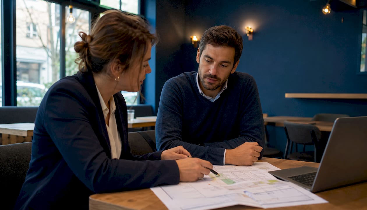 Des experts examinent les dossiers de demande de permis de construire au sein de leur bureau.