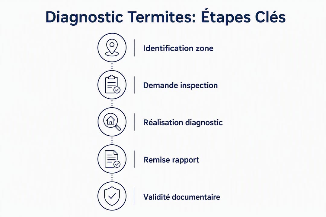 Schéma explicatif des différentes étapes d’un diagnostic termites