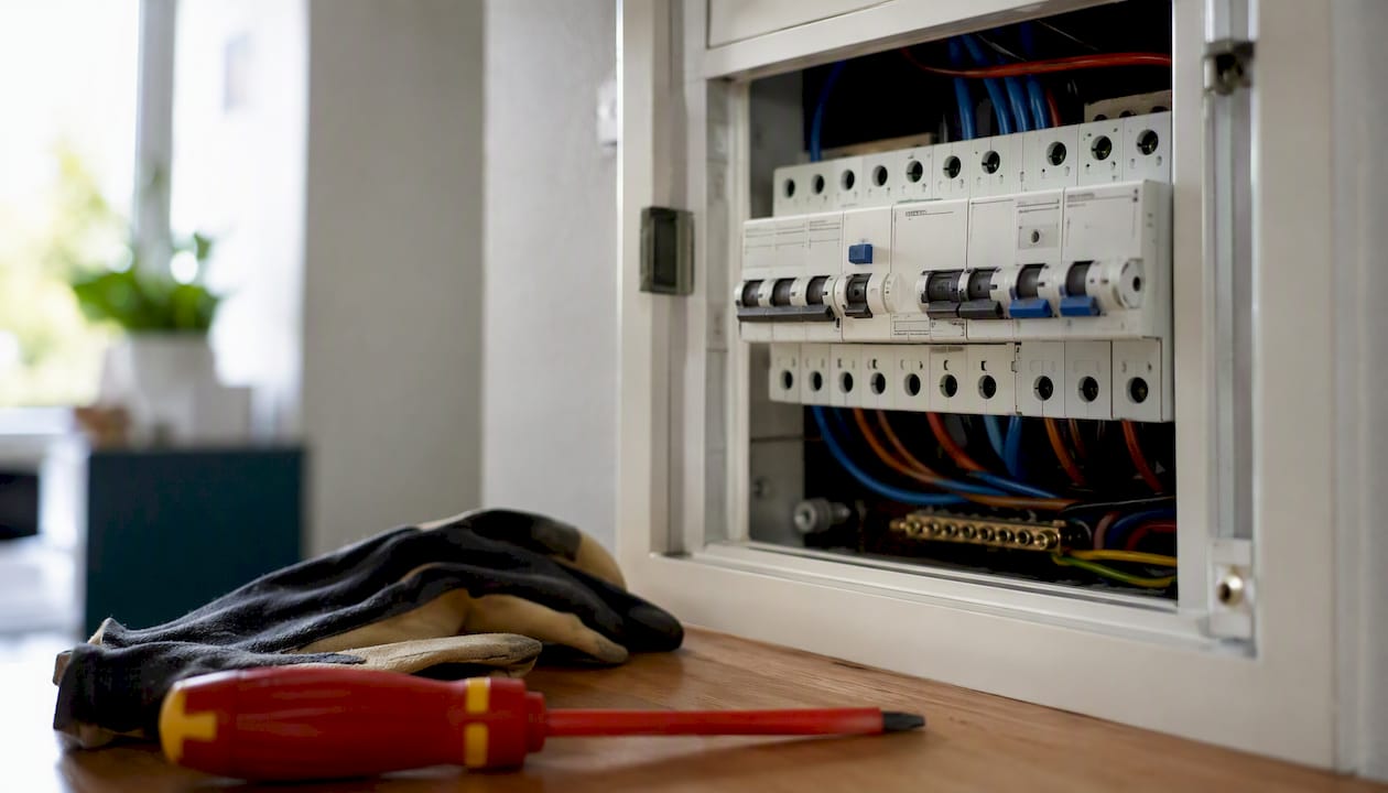 Zoom sur un disjoncteur électrique en gros plan