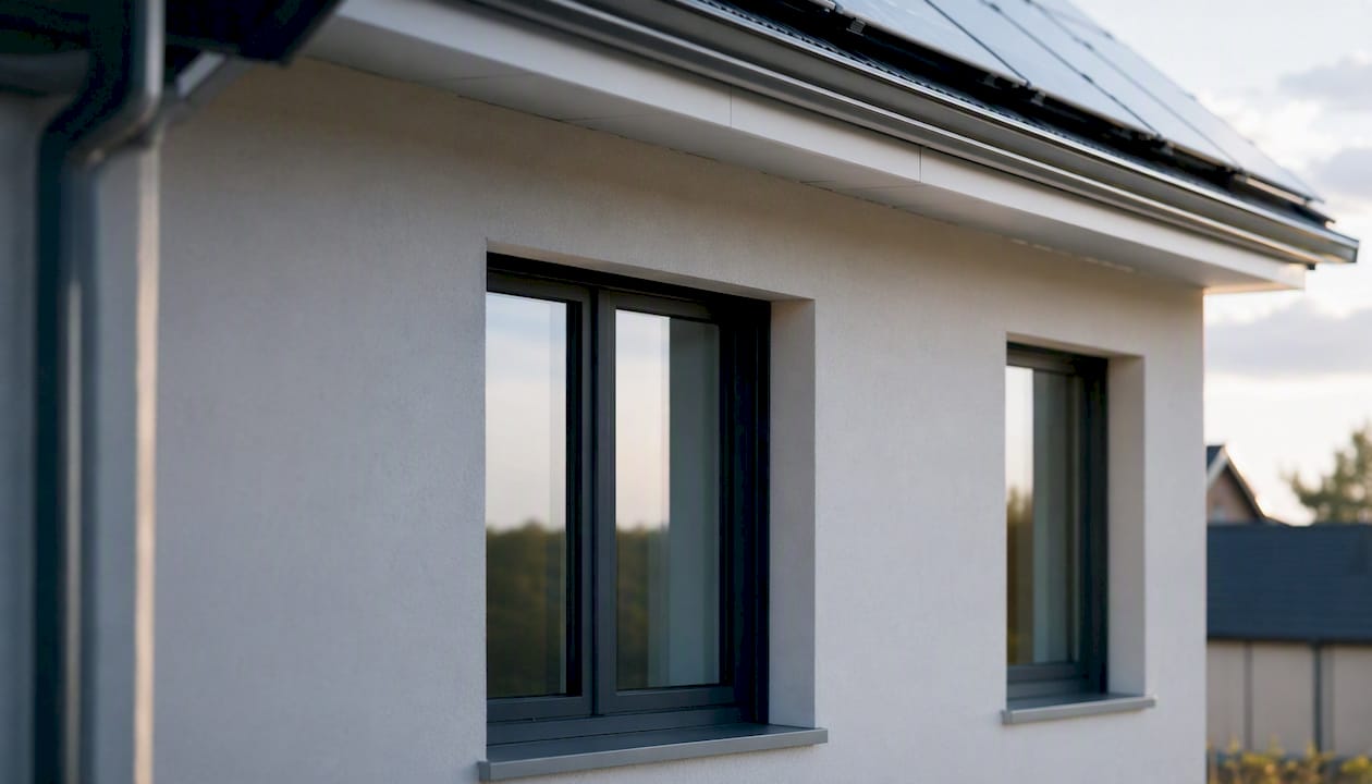 Façade entièrement rénovée avec des améliorations pour optimiser la performance énergétique de la maison.
