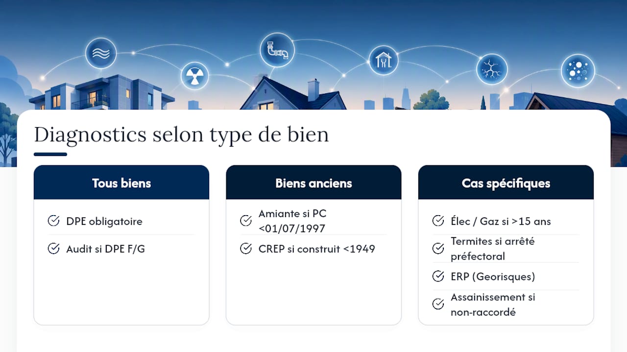 Schéma des diagnostics obligatoires selon le type de bien