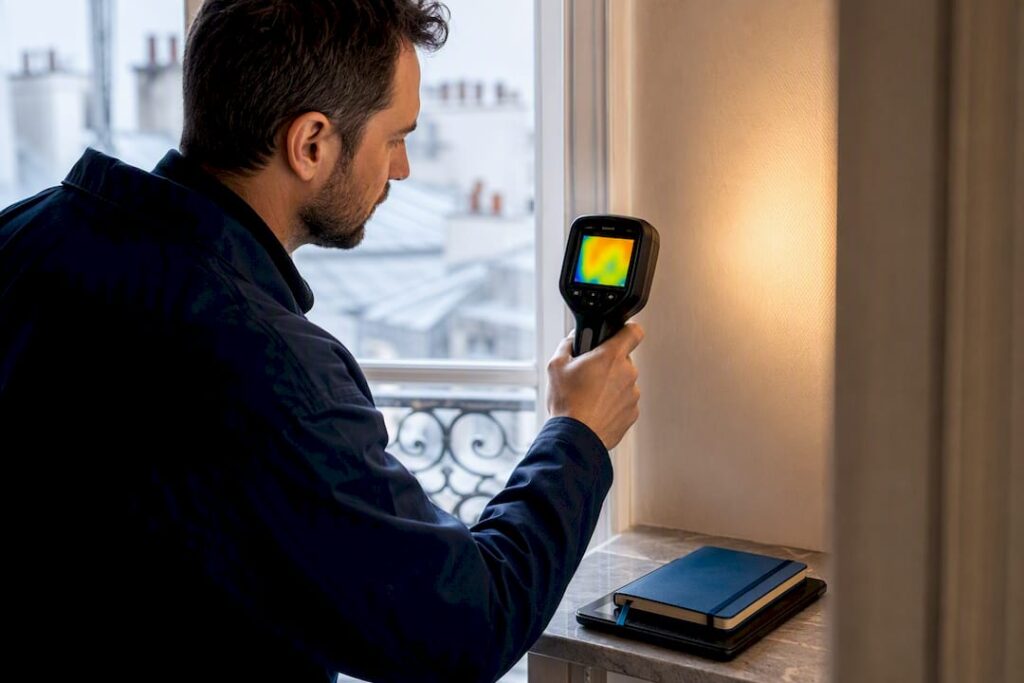 Diagnostiqueur effectuant un audit énergétique à Paris