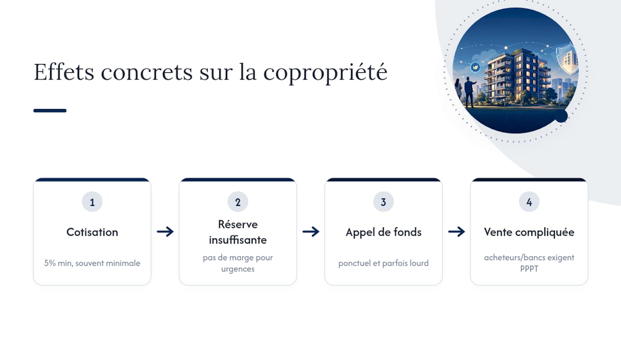 Fonds travaux, appels de fonds et valeur du bien : les effets concrets — overview diagram