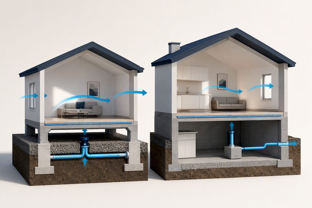 Solutions techniques adaptées au radon selon le type de bâtiment