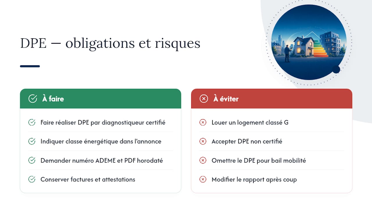 DPE : obligations, validité, exceptions et conséquences pour le bailleur — overview diagram