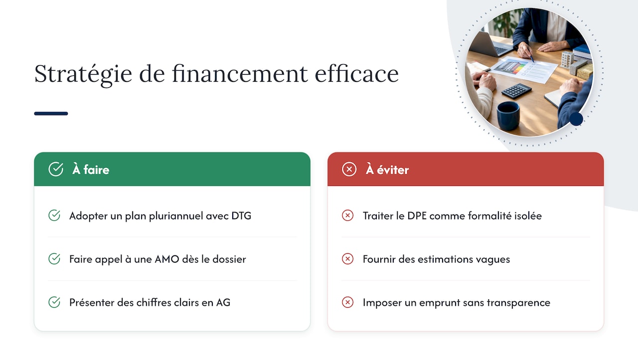 Ce que révèle une bonne stratégie de financement du DPE collectif — overview diagram