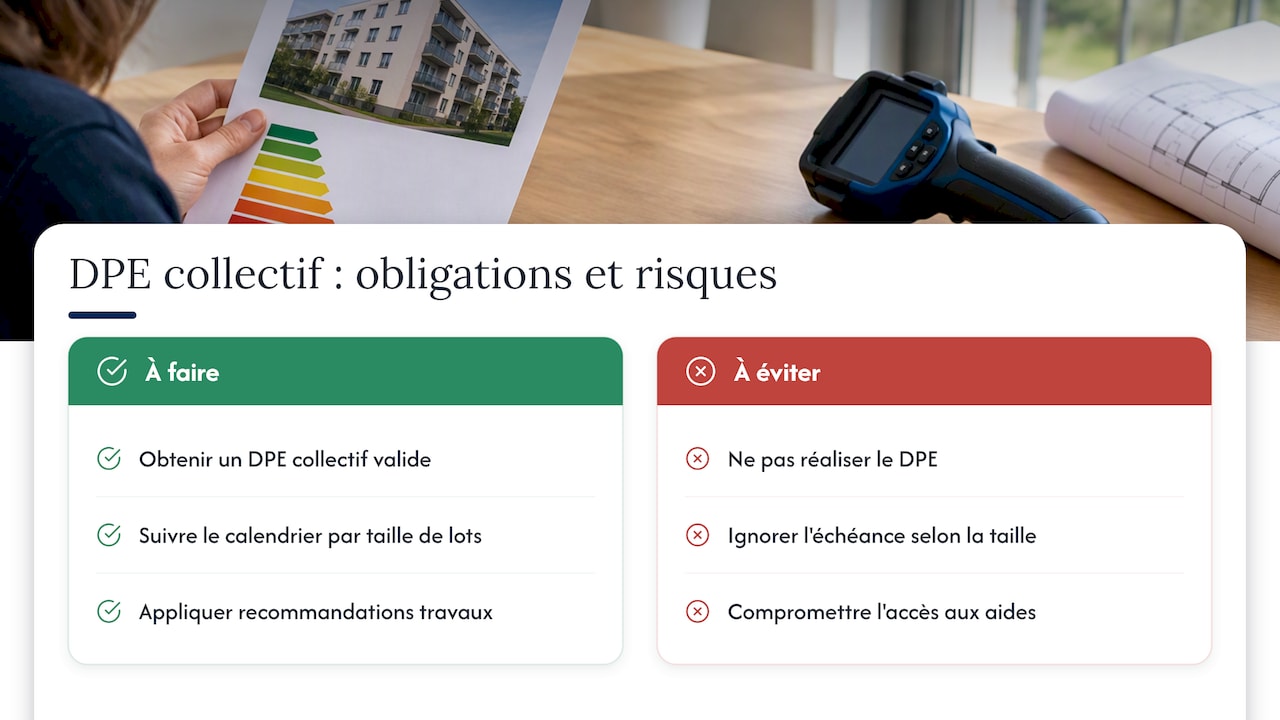 Le DPE collectif : seuils, calendrier et conséquences — overview diagram